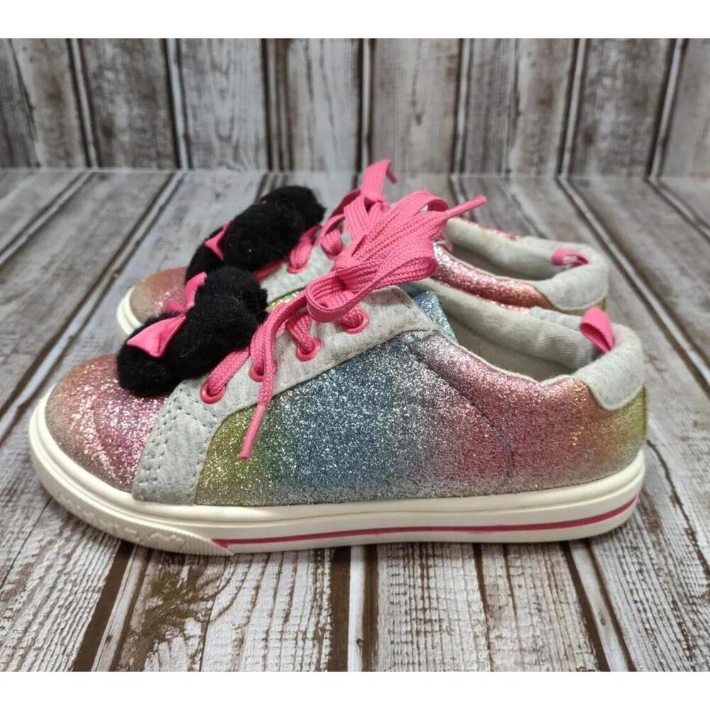Disney Minnie Mouse Toddler Girl's Size 11 Rainbow Pom Pom Sneakers